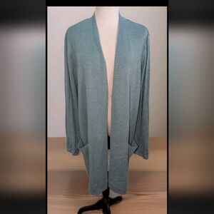 Nwt J. Jill Long Cardigan Size L Open- Front Juniper Green Cotton Blend